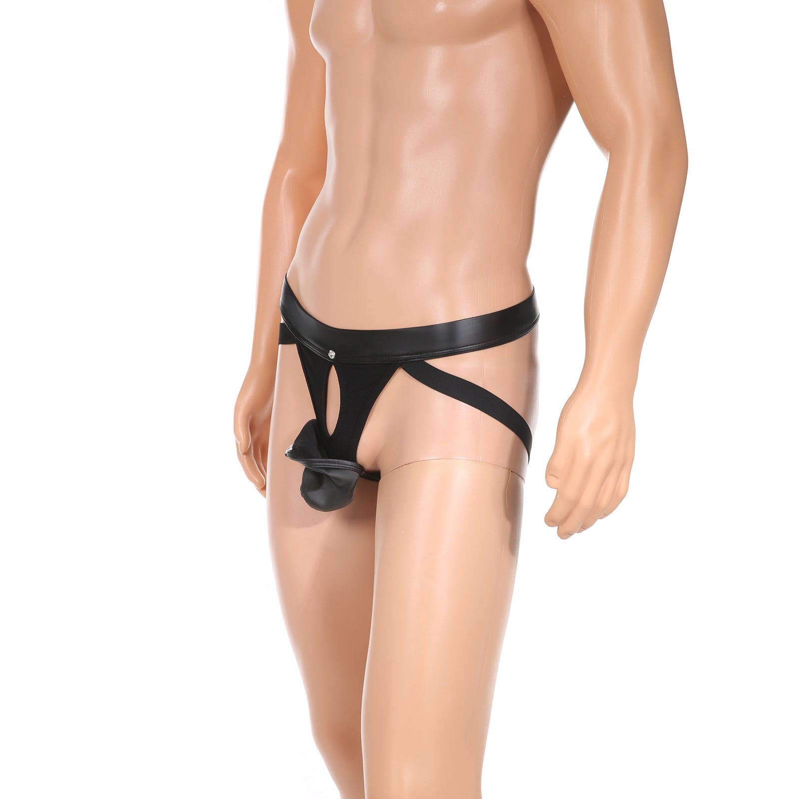 Men's Sexy Rivet Separate Hollow PU Leather Thong - HDZ040