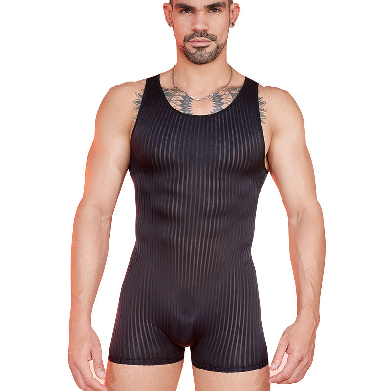 Men's Striped Cross-Back Bodysuit - LTY050 - YDressup