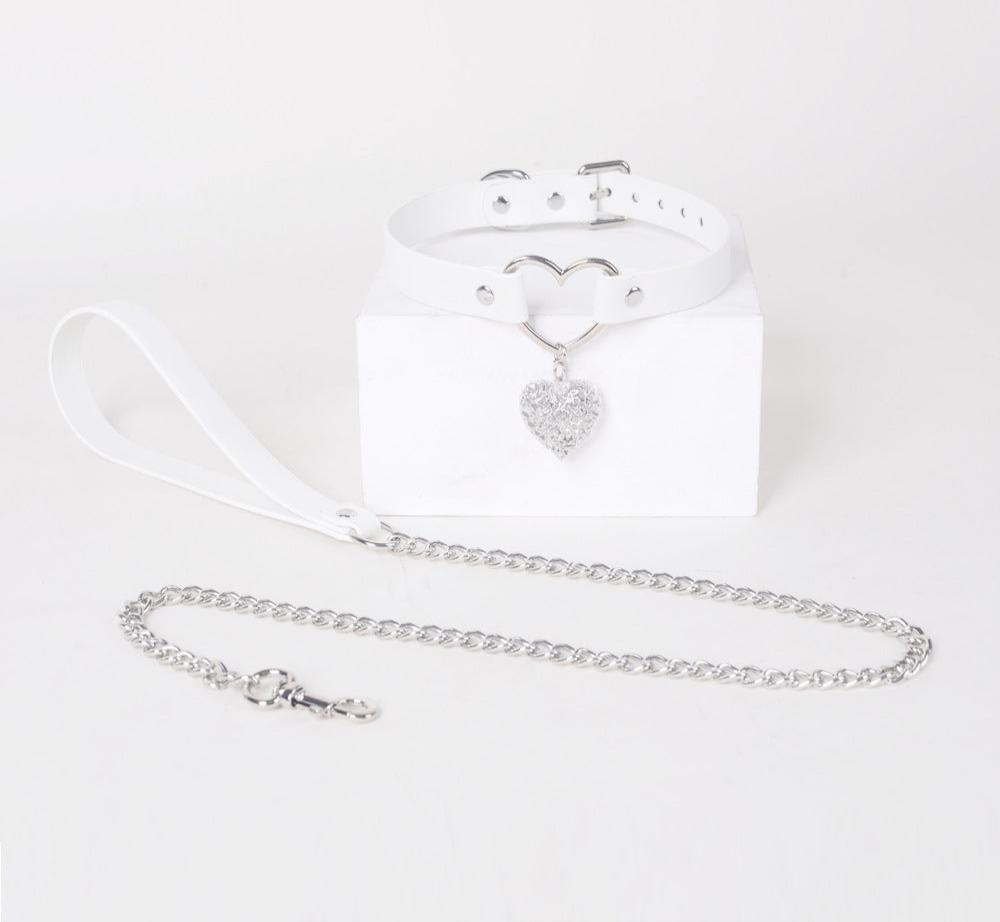 Y2K Punk Goth Heart Body Jewelry Choker with Leash - PJ004