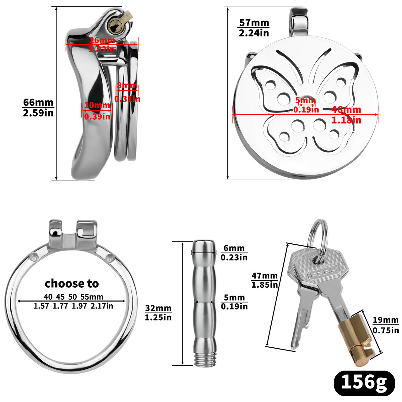 Steel Butterfly Inverted Chastity Cage with Urethral - YJS016