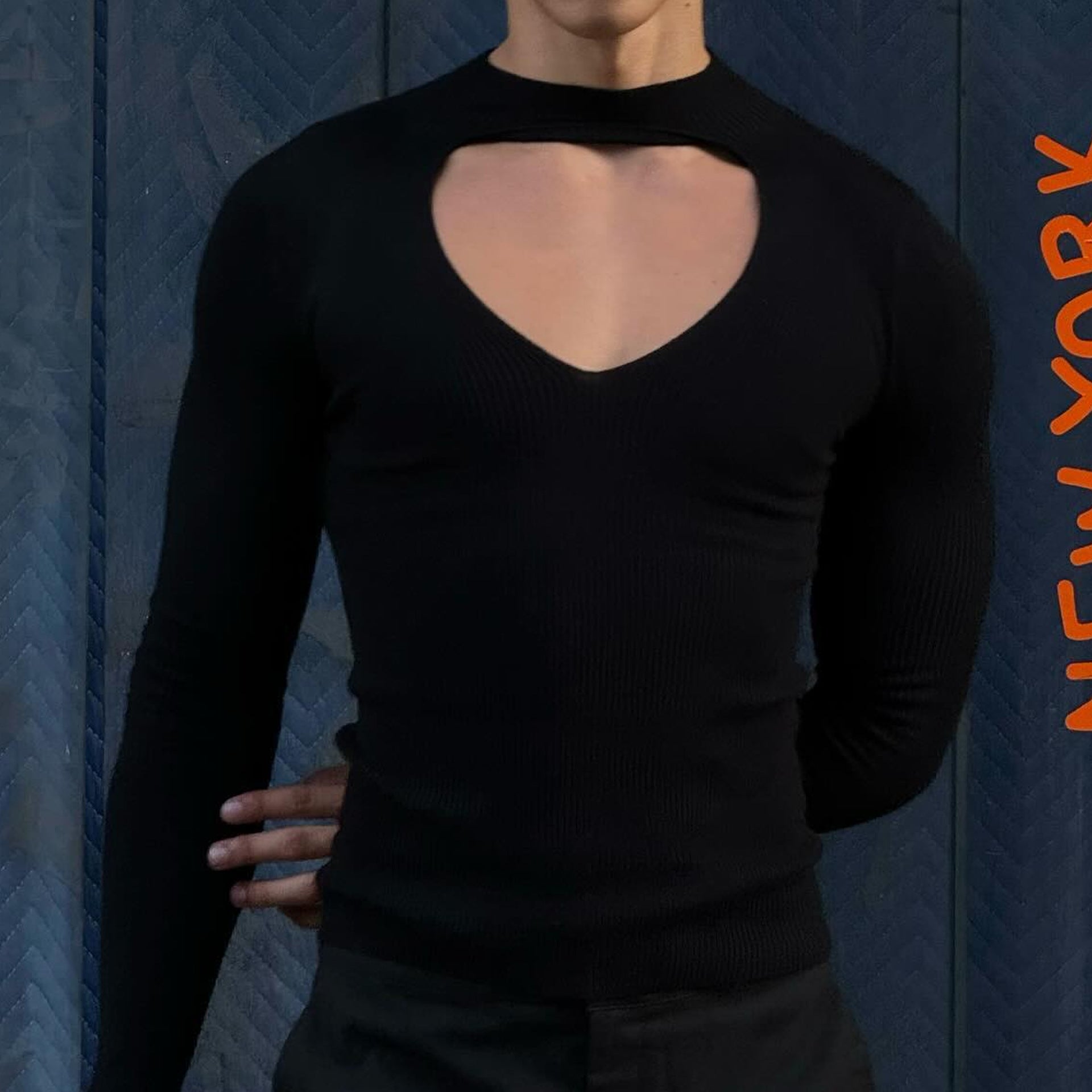 Men's Stretchy Solid Color Halter Neck Hollow Tight - KK011 - YDressup