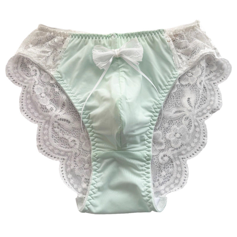 Femboy Lace Bow Triangle Panties with Pouch - FU014
