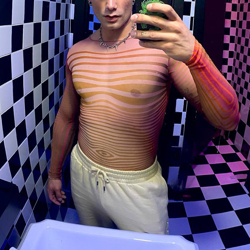 Elastic Transparent Printed Turtleneck Long-Sleeve Base Layer Shirt for Men - WS001 - YDressup