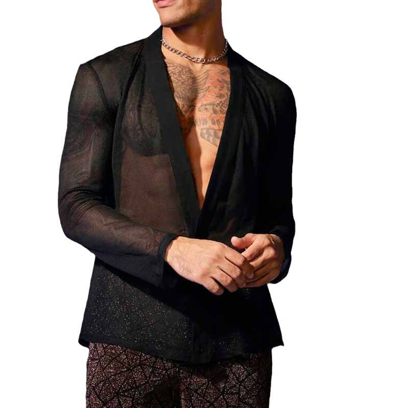 Men's Fashion Black Mesh Transparent Shirt - WS005 - YDressup