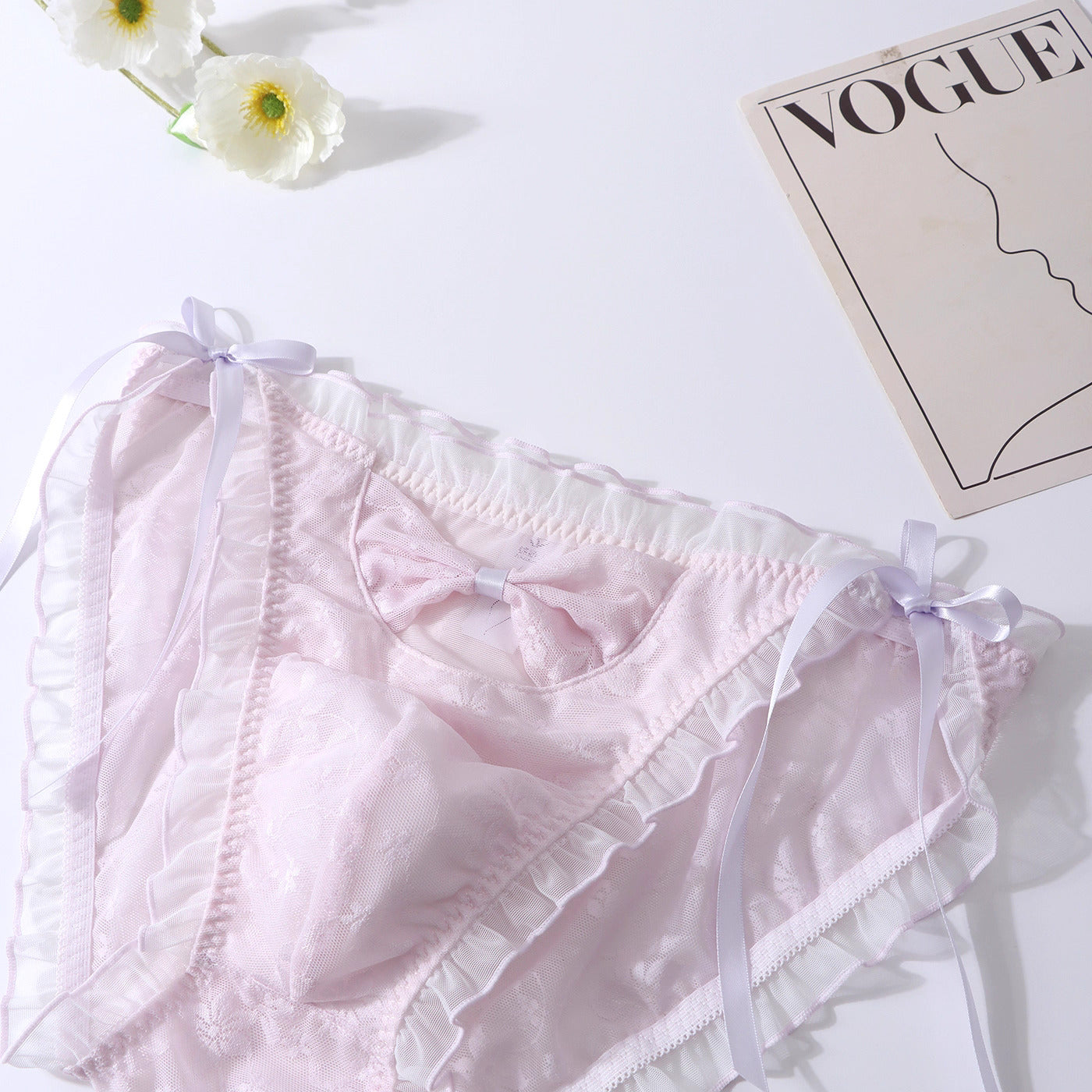 Femboy Lace Bow Triangle Panties with Pouch - FU012