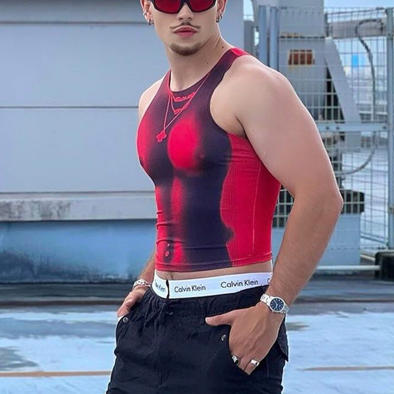 Men's Nightclub Fashion Printed Sleeveless O Neck Straps Short Vest - TT005 - YDressup