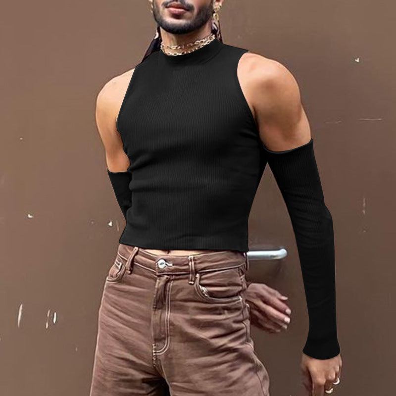 Men's Sheer Shoulder-Exposing Long Sleeve T-Shirt - SBS055