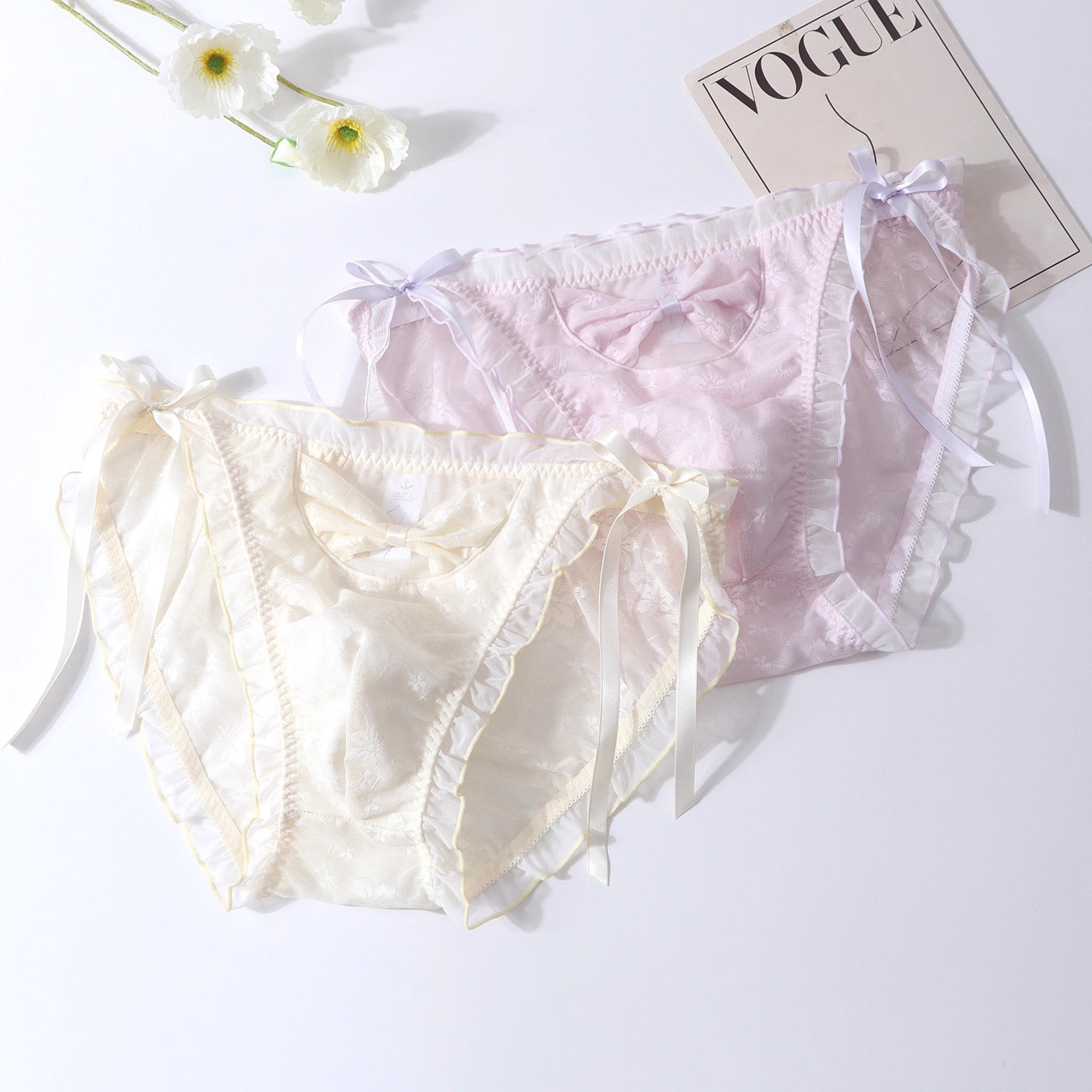 Femboy Lace Bow Triangle Panties with Pouch - FU012