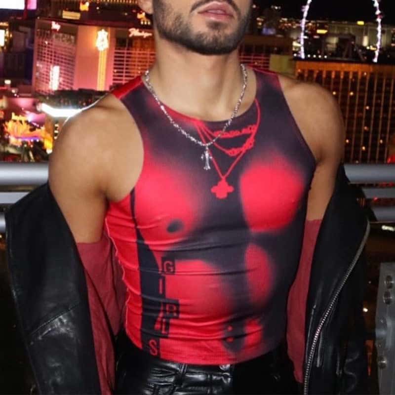 Men's Nightclub Fashion Printed Sleeveless O Neck Straps Short Vest - TT005 - YDressup