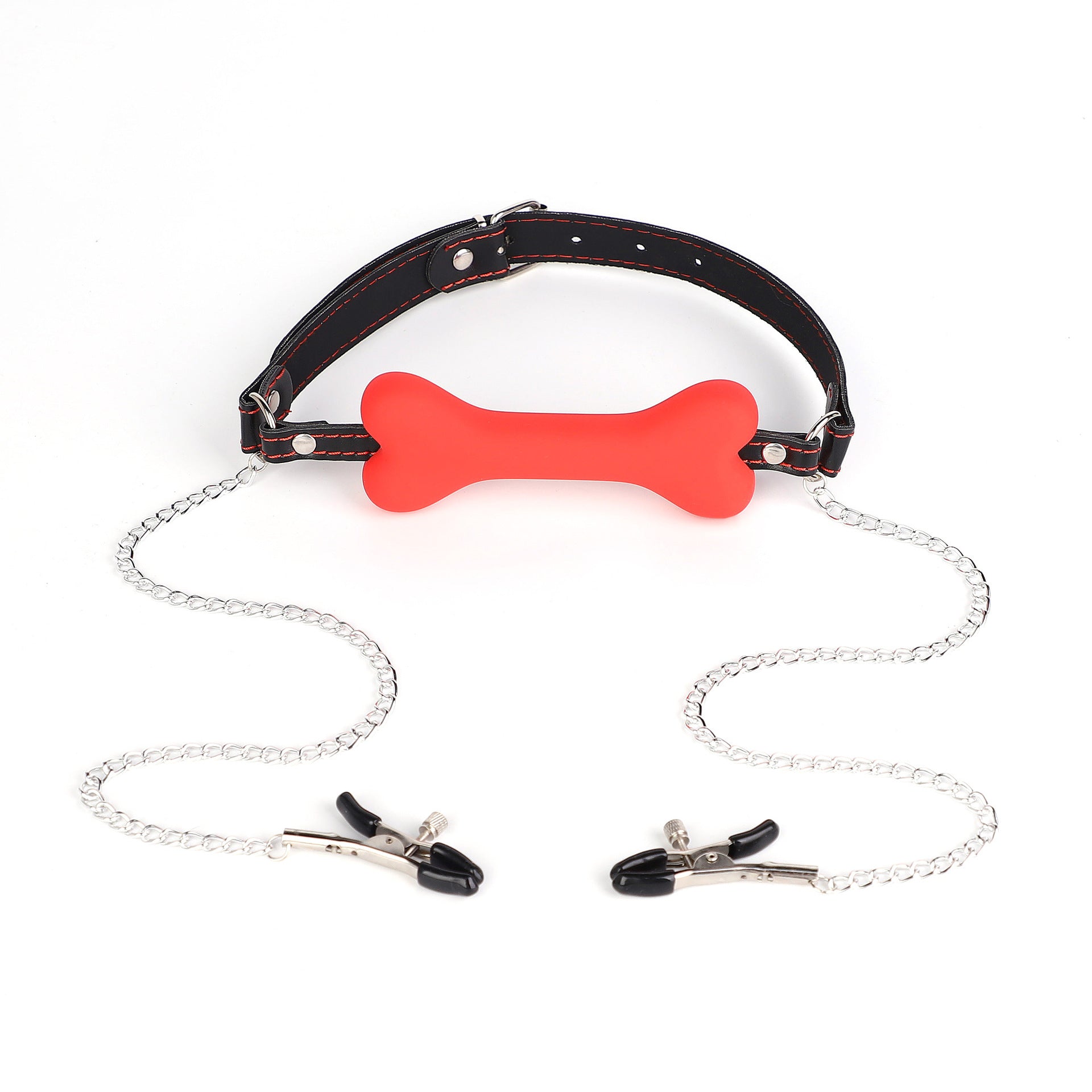 Silicone Bone Mouth Plug with Nipple Clamps for BDSM Play - PJ024