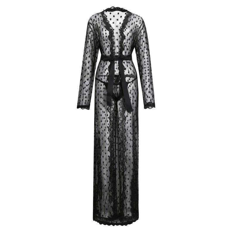 Men's Polka Dot Long See Through Lace Bathrobe - QQNY005 - YDressup
