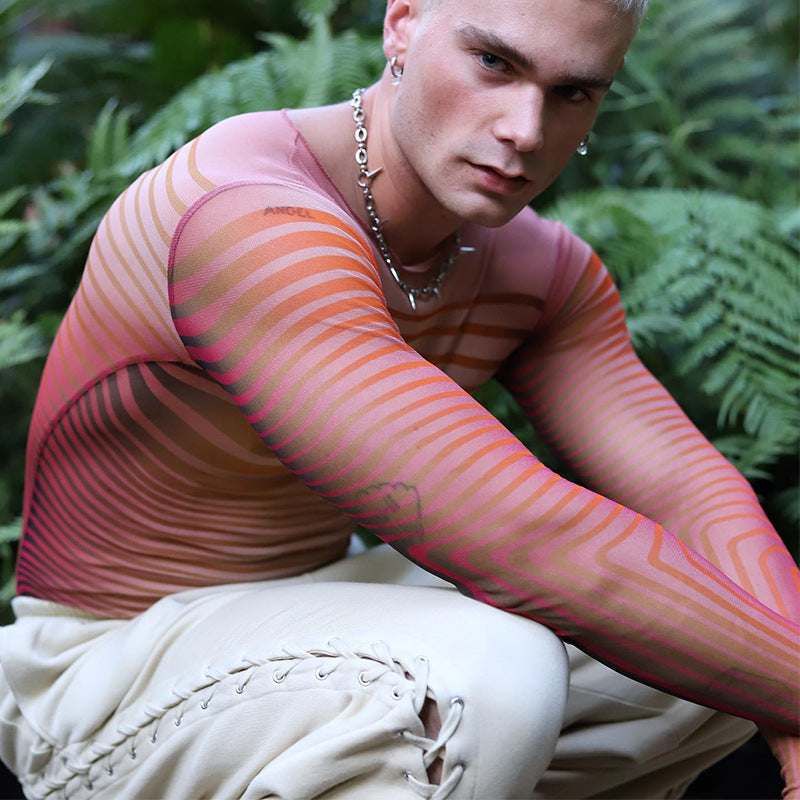 Elastic Transparent Printed Turtleneck Long-Sleeve Base Layer Shirt for Men - WS001 - YDressup