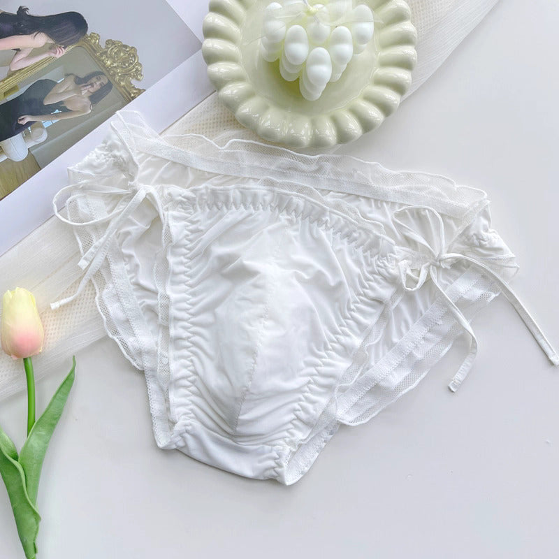 Femboy Satin Side-Tie Panties with Frilly Ruffles - FU004