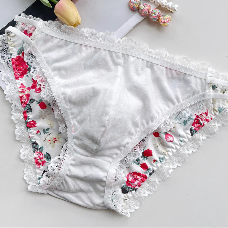 Fancy Floral Satin Lace Men's Panties - FU016