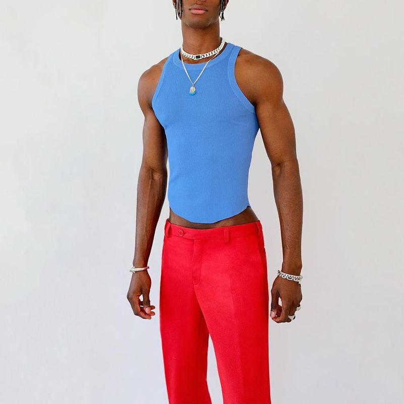 Men's Irregular Design Solid Color Fitted Sleeveless Tank Top - SBS058