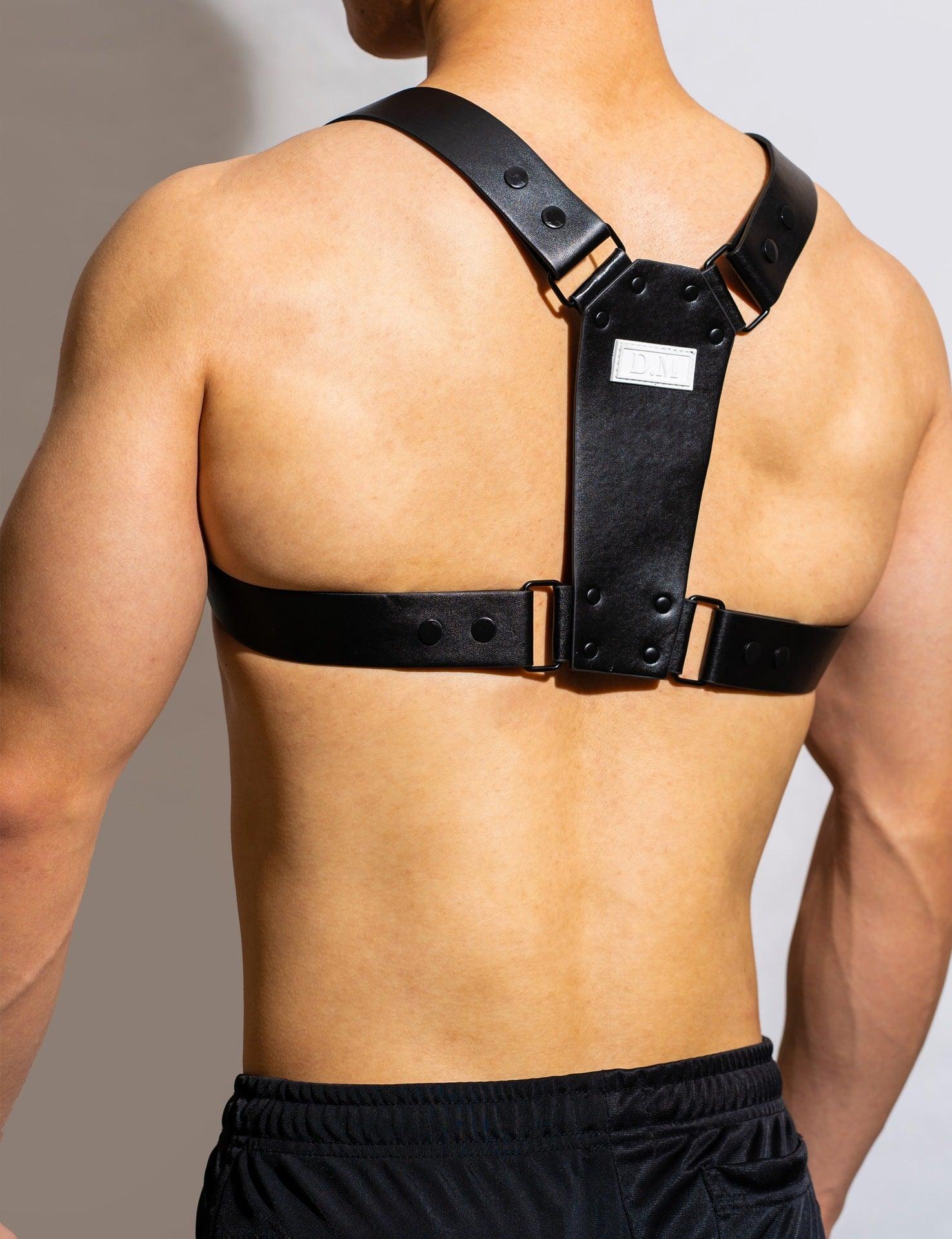 D.M Men's Leather Adjustable Sexy Chest Harness-Black - KB010