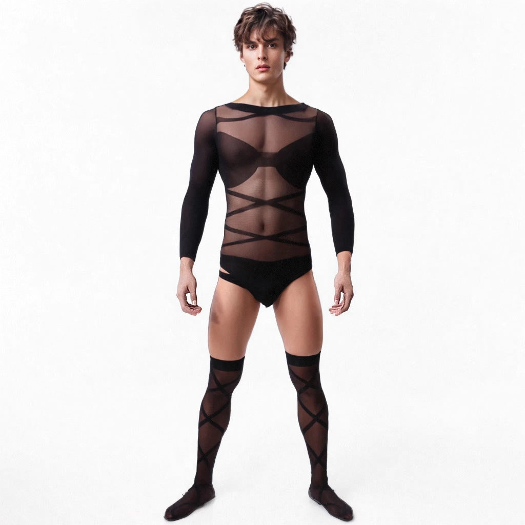 Men's Transparent High Elastic Bodysuit Set - LTY053 - YDressup