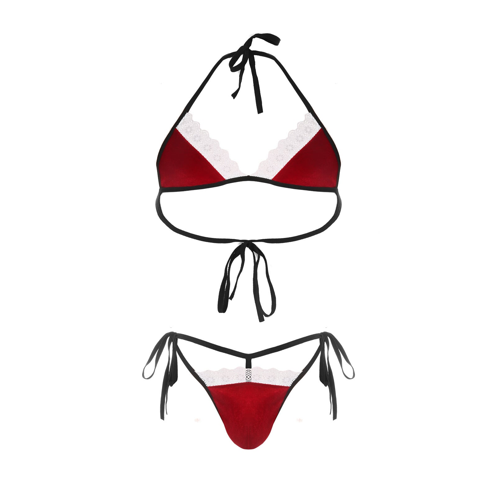 Men's Sexy Lace Red Christmas Bikini Set - QQNY033