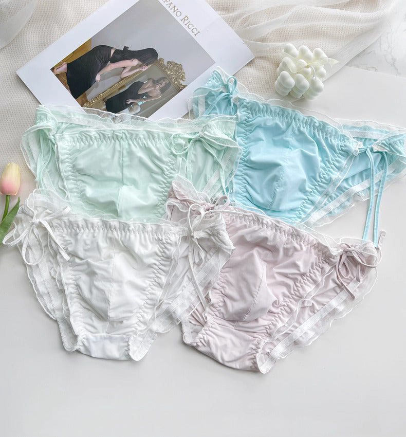 Femboy Satin Side-Tie Panties with Frilly Ruffles - FU004