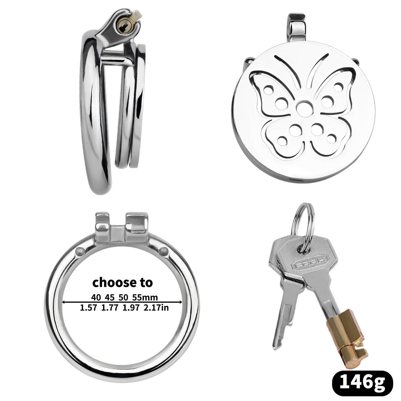 Steel Butterfly Inverted Chastity Cage with Urethral - YJS016