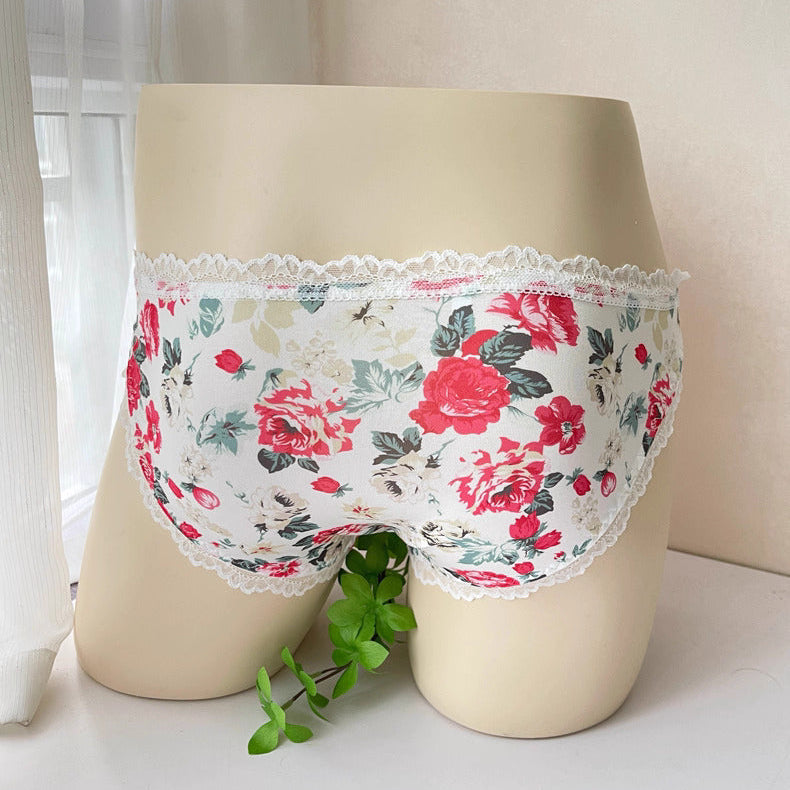 Fancy Floral Satin Lace Men's Panties - FU016
