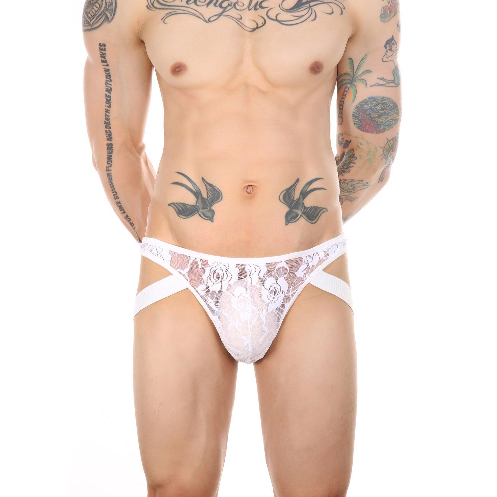 Men’s Sissy Sheer Lace Low Rise Underwear with Jock Straps - HDZ004
