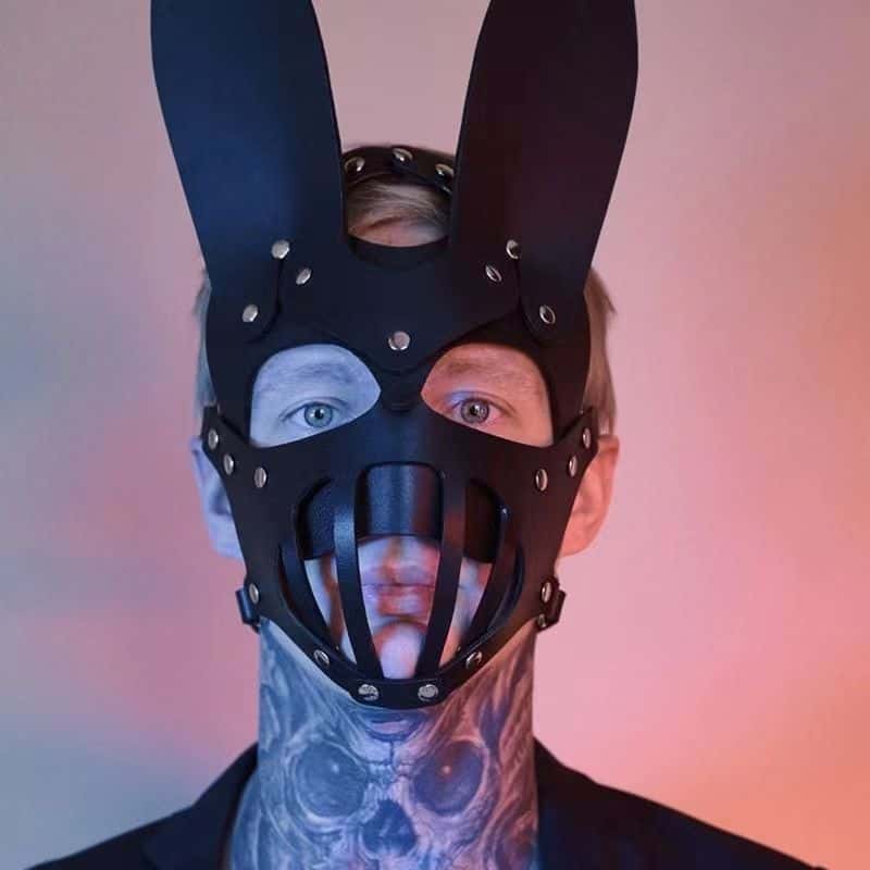 Black Leather Rabbit Ear Mask - PJ040