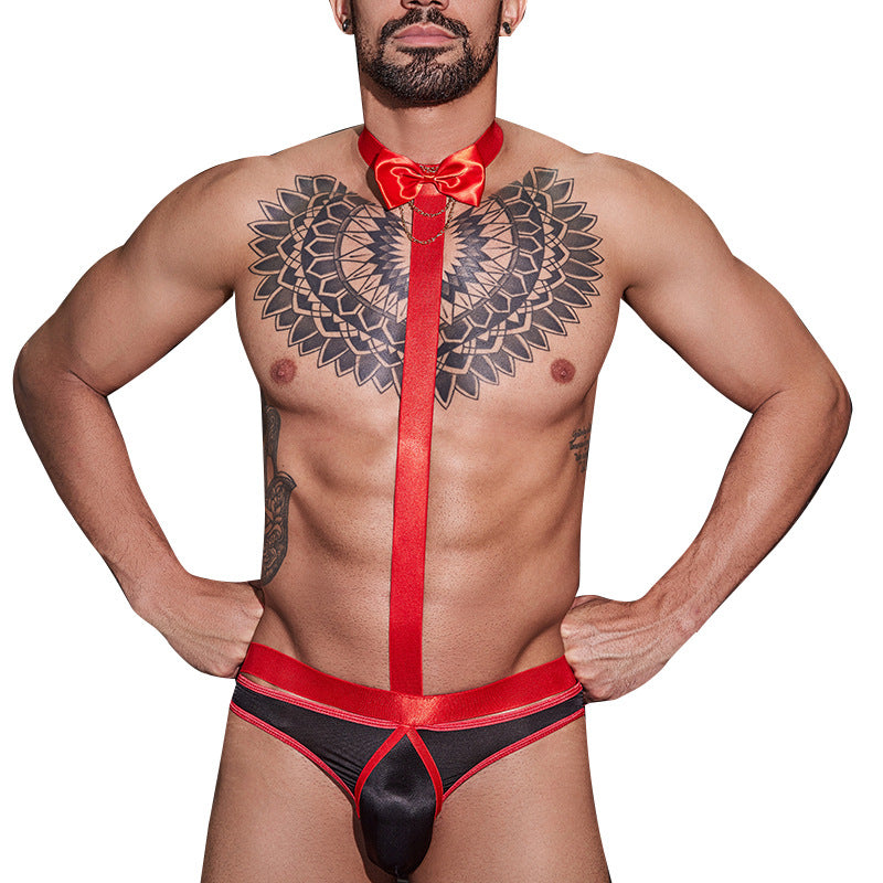 Halterneck Bow Tie Sissy Strap Bodysuit - QQNY025 - YDressup
