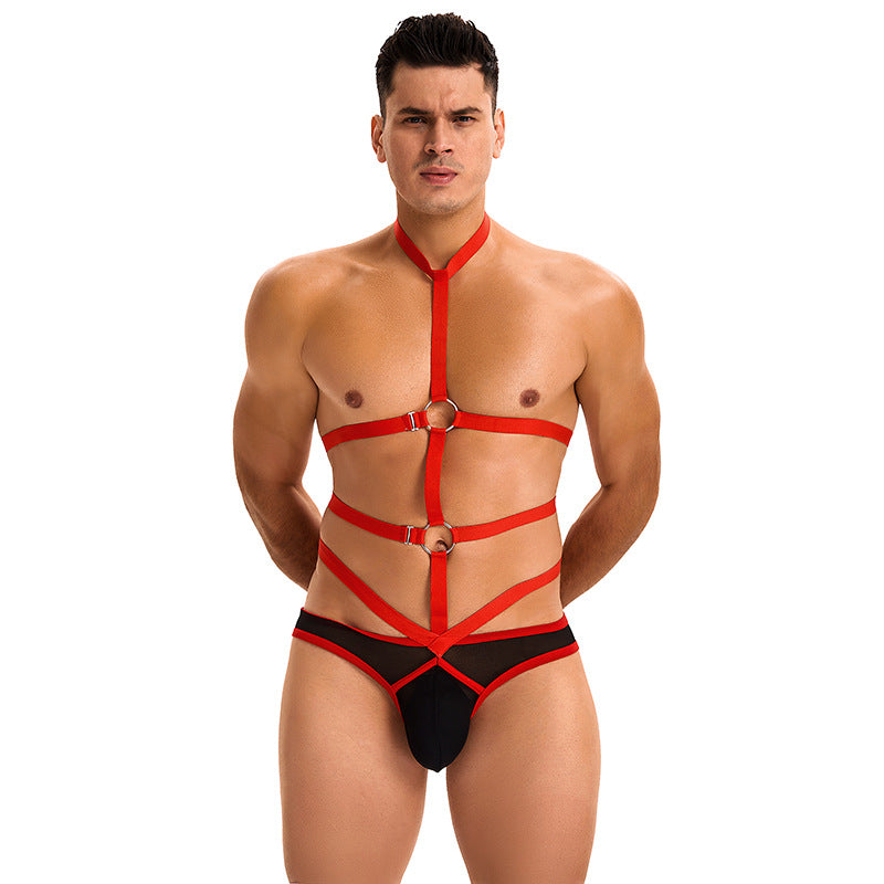 Men's Sexy Bondage U-Convex Pouch Briefs Bodysuit - KB054