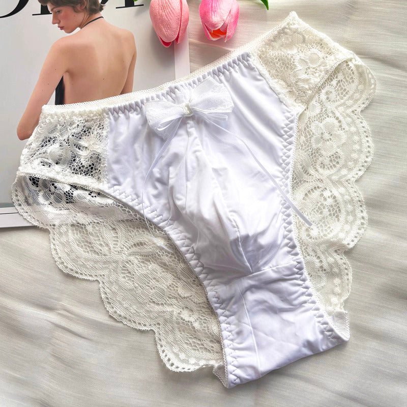 Femboy Lace Bow Triangle Panties with Pouch - FU014