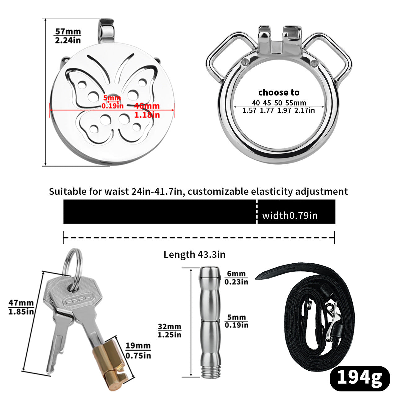 Steel Butterfly Inverted Chastity Cage with Urethral - YJS016