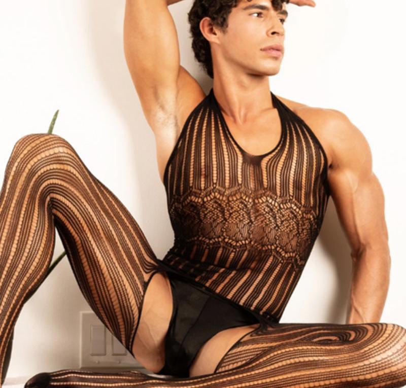 Men's Transparent Elastic Pantyhose Bodysuit - LTW007 - YDressup