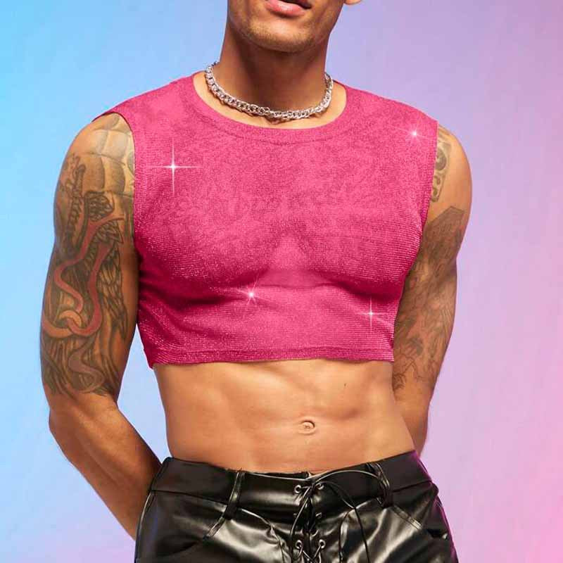 Pink Short Men's Vest: Stylish Inner Elastic Sleeveless T-shirt - CT011 - YDressup