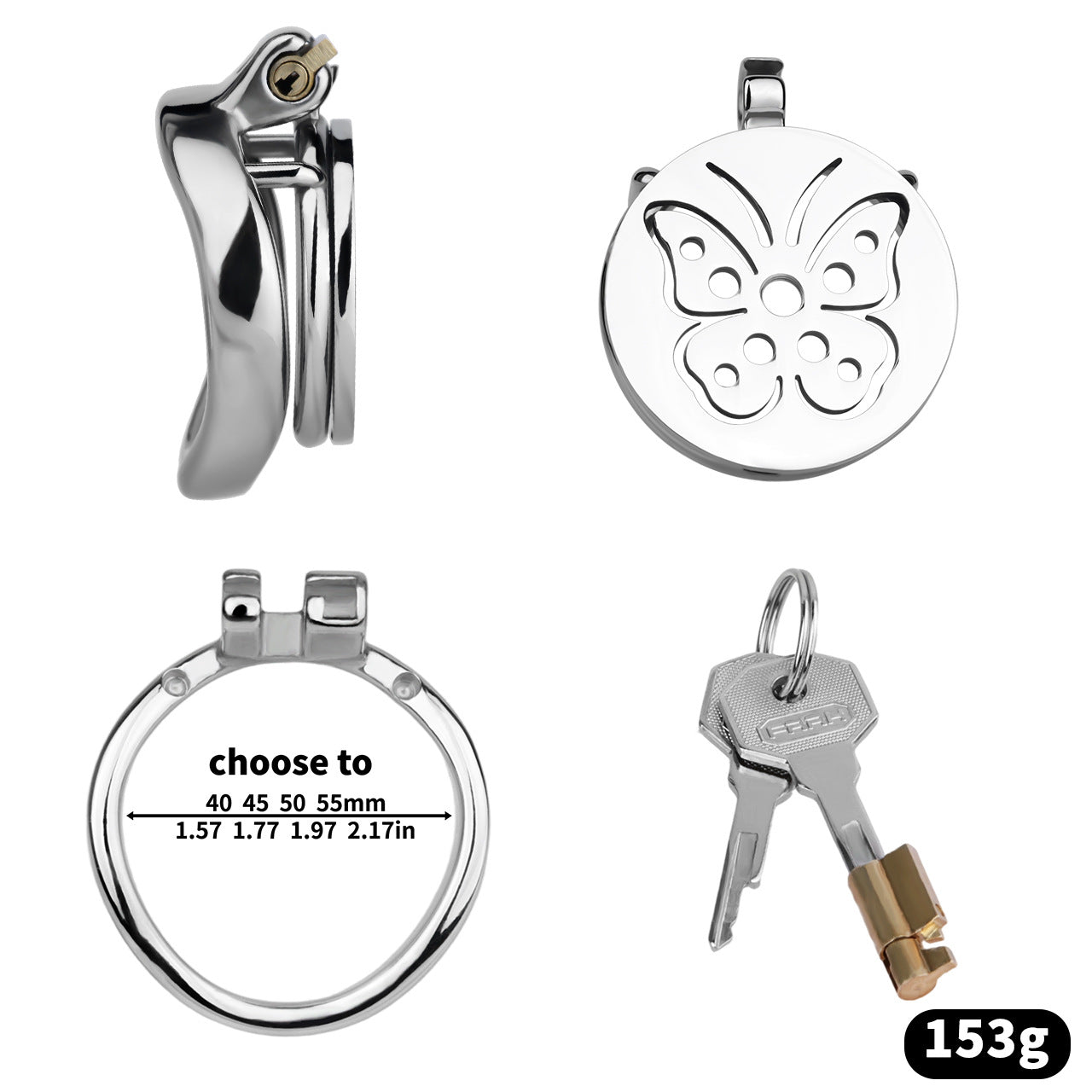 Steel Butterfly Inverted Chastity Cage with Urethral - YJS016