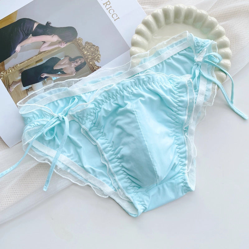 Femboy Satin Side-Tie Panties with Frilly Ruffles - FU004