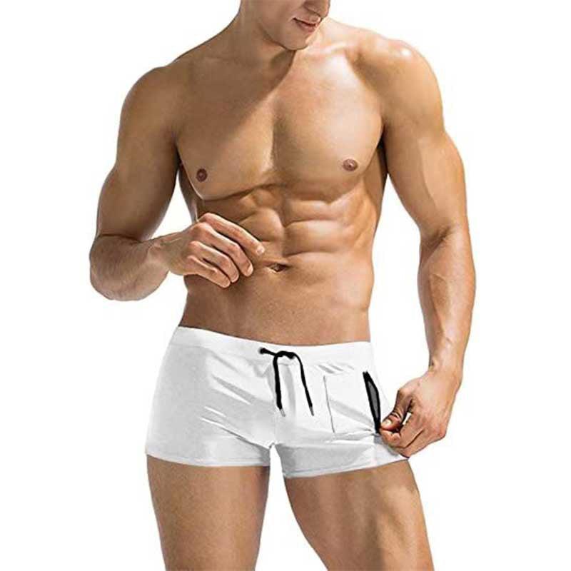 Solid Color Side Zip Swim Shorts - YK008