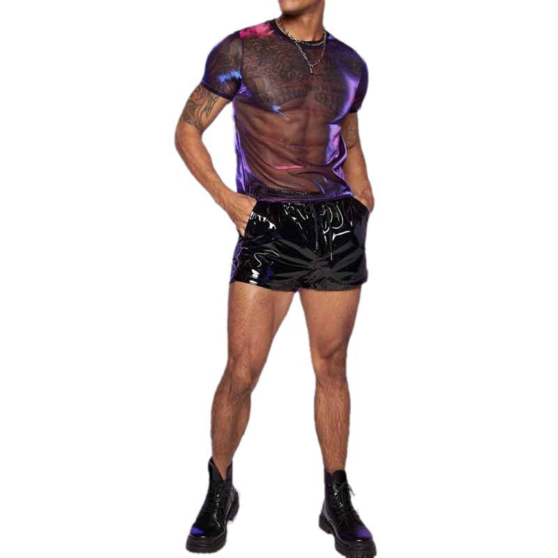 Sexy Mesh Short-Sleeved Western Style T-shirt for Men - WS021 - YDressup