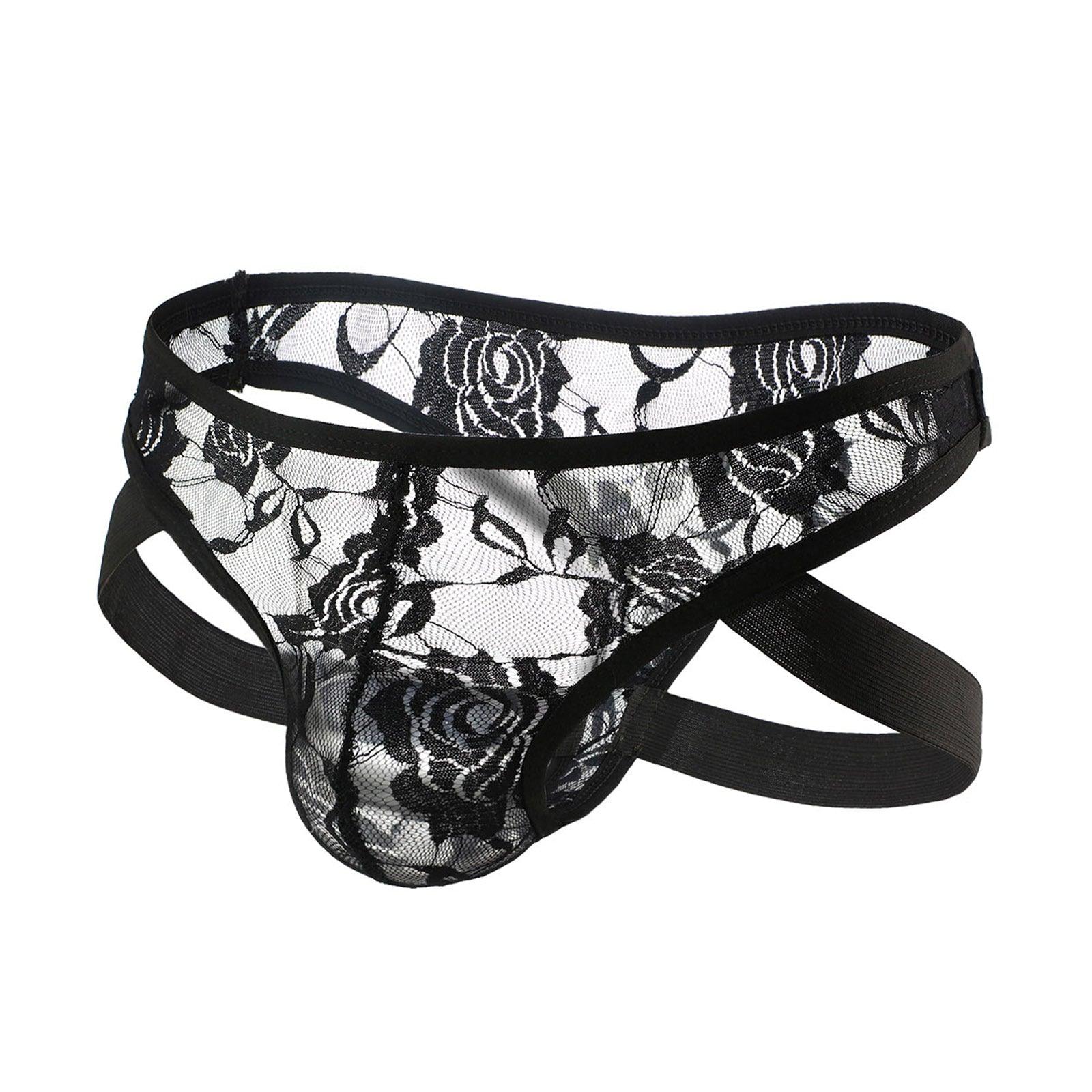 Men’s Sissy Sheer Lace Low Rise Underwear with Jock Straps - HDZ004
