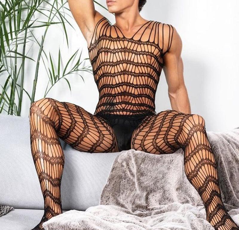Men's Transparent Elastic Pantyhose Bodysuit - LTW007 - YDressup