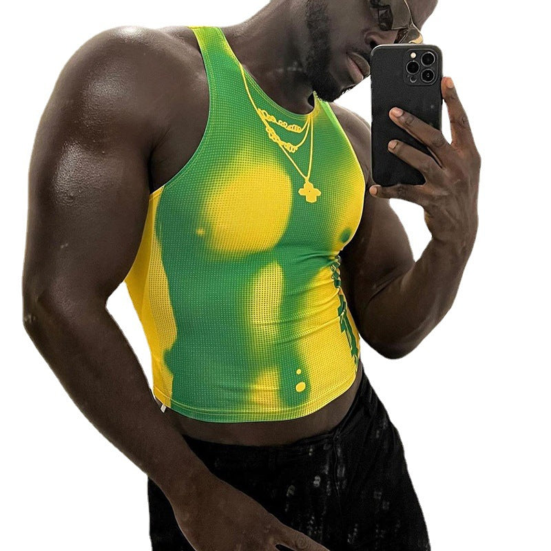 Men's Nightclub Fashion Printed Sleeveless O Neck Straps Short Vest - TT005 - YDressup