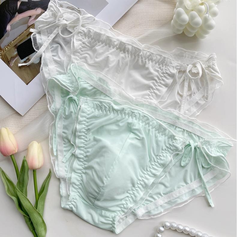 Femboy Satin Side-Tie Panties with Frilly Ruffles - FU004
