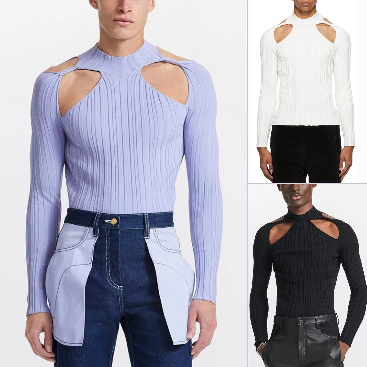 Men's Slim Fit Sexy Black Long Sleeve T-Shirt - KK002 - YDressup