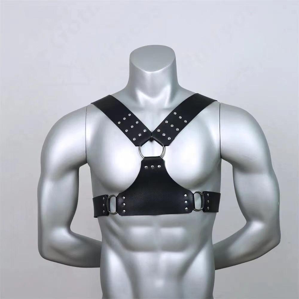 Men's Leather Black Wide Chest Strap Plus Harness（suitable for tall people）-KB011 - YDressup