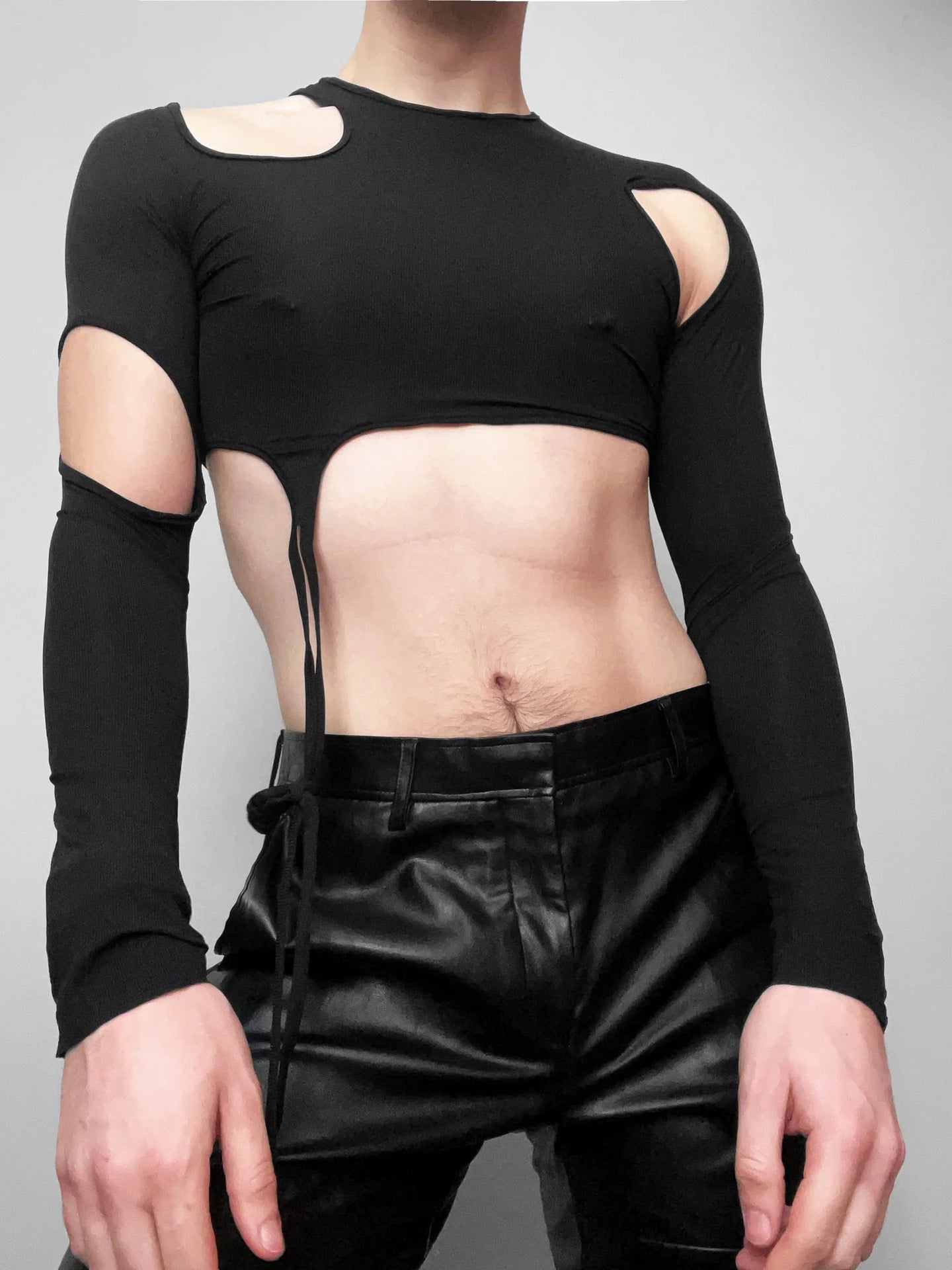 Men's Fashionable and Sexy Solid Tight-Fitting Hollow Tank Top with Long Sleeves - CT008 - YDressup