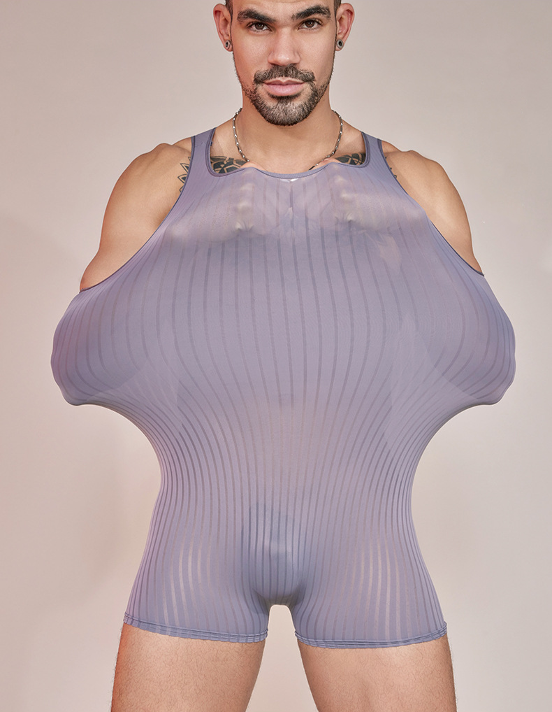 Men's Striped Cross-Back Bodysuit - LTY050 - YDressup