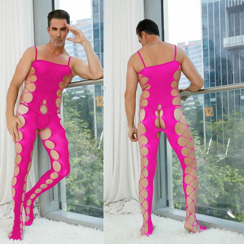 Men's Crotchless One-Piece Suspender Stockings - LTW020 - YDressup