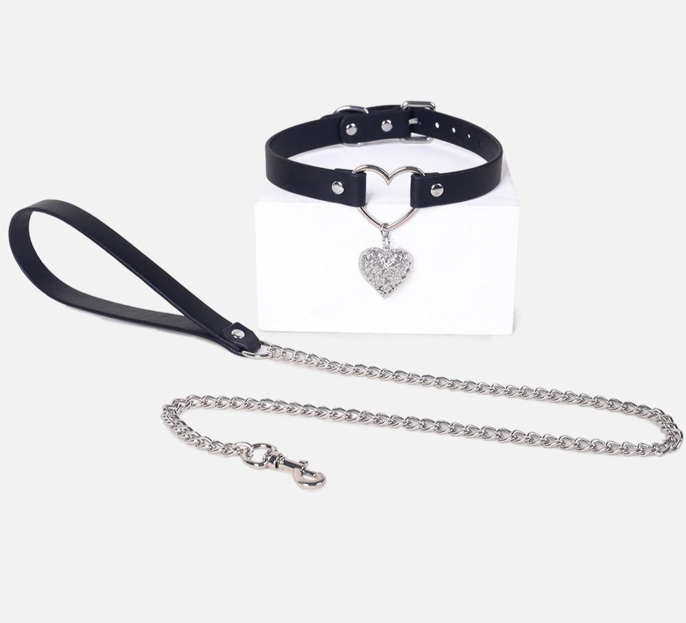 Y2K Punk Goth Heart Body Jewelry Choker with Leash - PJ004