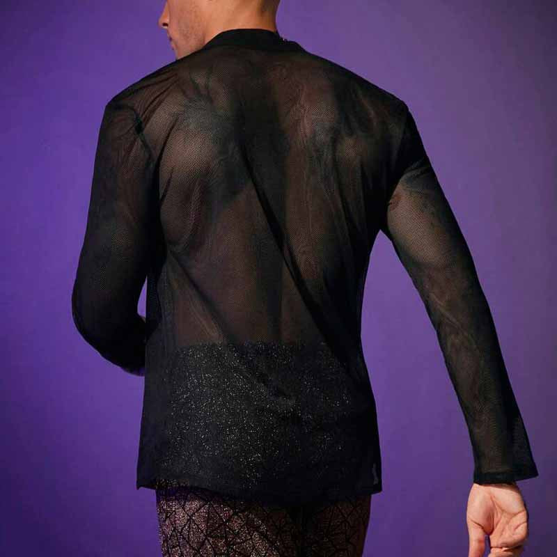 Men's Fashion Black Mesh Transparent Shirt - WS005 - YDressup