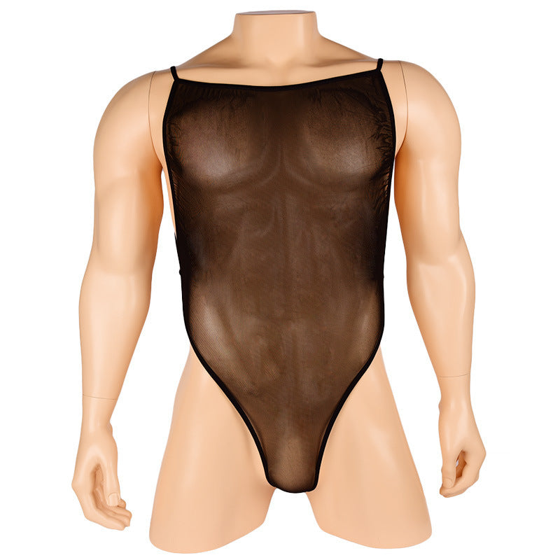 Men's Sheer Mesh Spaghetti Strap Bodysuit - LTY051 - YDressup