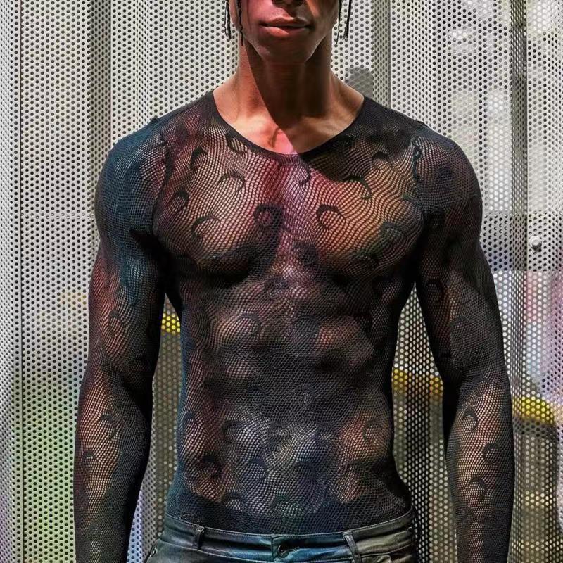 Men's Cotton Mesh Long Sleeve Sheer T-Shirt - SBS053